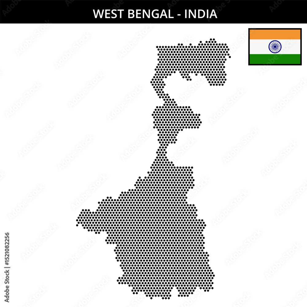 Obraz premium Small hexagonal dotted map of west-bengal in India