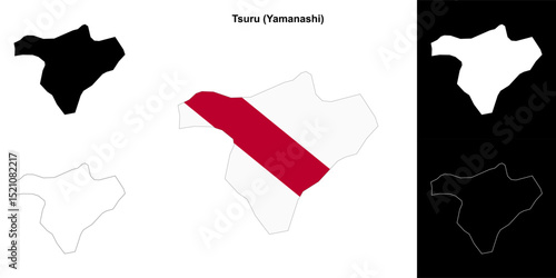 Tsuru (Yamanashi) outline map set