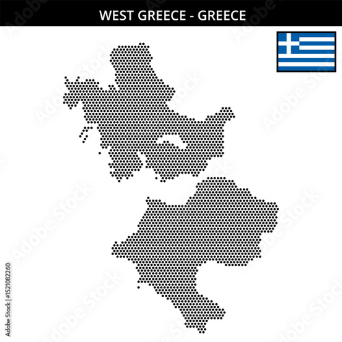 Small hexagonal dotted map of west-greece of greece