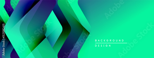 Abstract geometric shapes overlap, creating vibrant gradient effect. Green dominates right side, purple left. Modern design element.