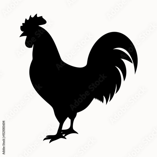 Domestic rooster  silhouette logo. Black icon rooster isolated on white background. Vector illustration side view 