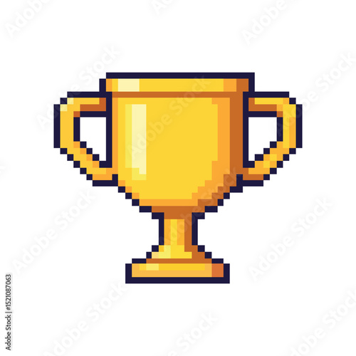 Pixel Art Gold Trophy Icon on White Background