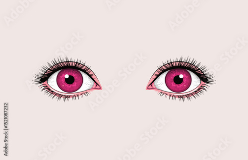 Vector illustration of a pair of human eyes with pink eyeballs