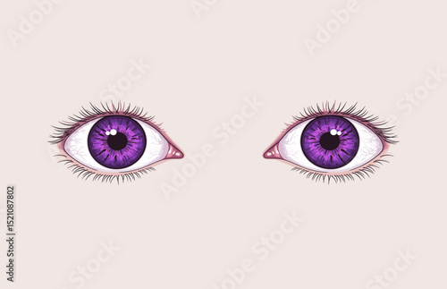 Vector illustration of a pair of human eyes with purple eyeballs