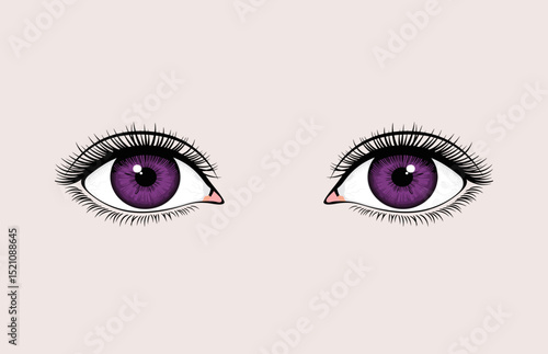 Vector illustration of a pair of human eyes with purple eyeballs