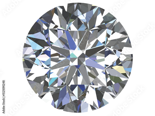 Round diamond Brilliant Cut Icon Jewelry Design, detailed illustration of a round-cut diamond, showcasing its brilliance and intricate facets.