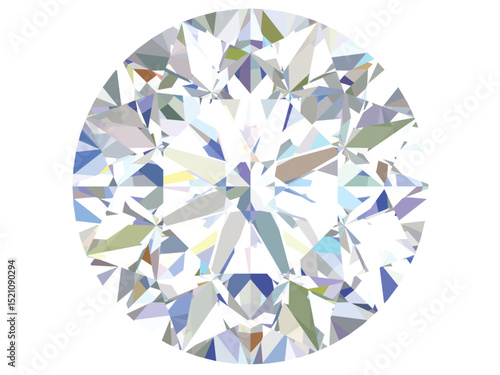 Round diamond Brilliant Cut Icon Jewelry Design, detailed illustration of a round-cut diamond, showcasing its brilliance and intricate facets.