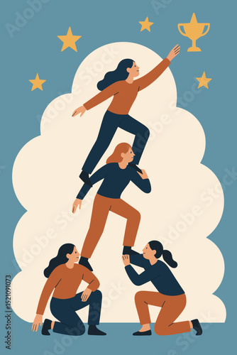 Women supporting women, reaching for success, collaborating, achieving goals, female teamwork, empowerment, leadership, community, helping, ambition, career growth, sisterhood, challenge, trust