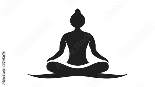 Silhouette of woman in lotus position practicing yoga meditation on white background