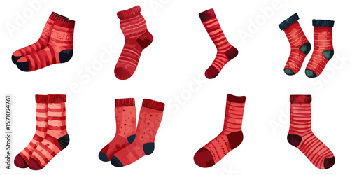 Multiple vector illustrations red socks, watercolor style
