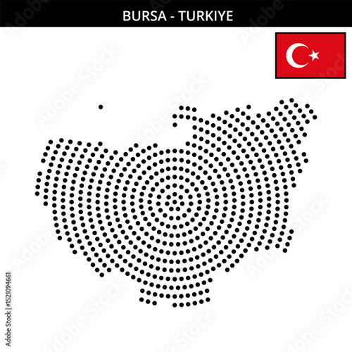 Big circular dotted map of bursa in Turkiye