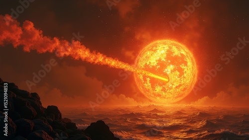 Technological Orange Planet Explosion Image