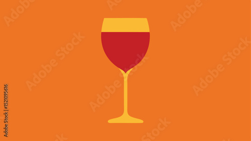 Minimalist wine glass illustration with red wine on orange background