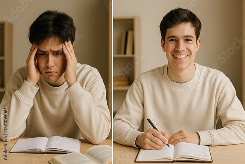 Wallpaper Mural Emotional progression of a young man studying with contrasting expressions Torontodigital.ca
