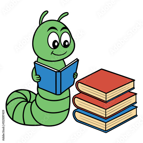 Bookworm Enjoying Reading From His Book Stack