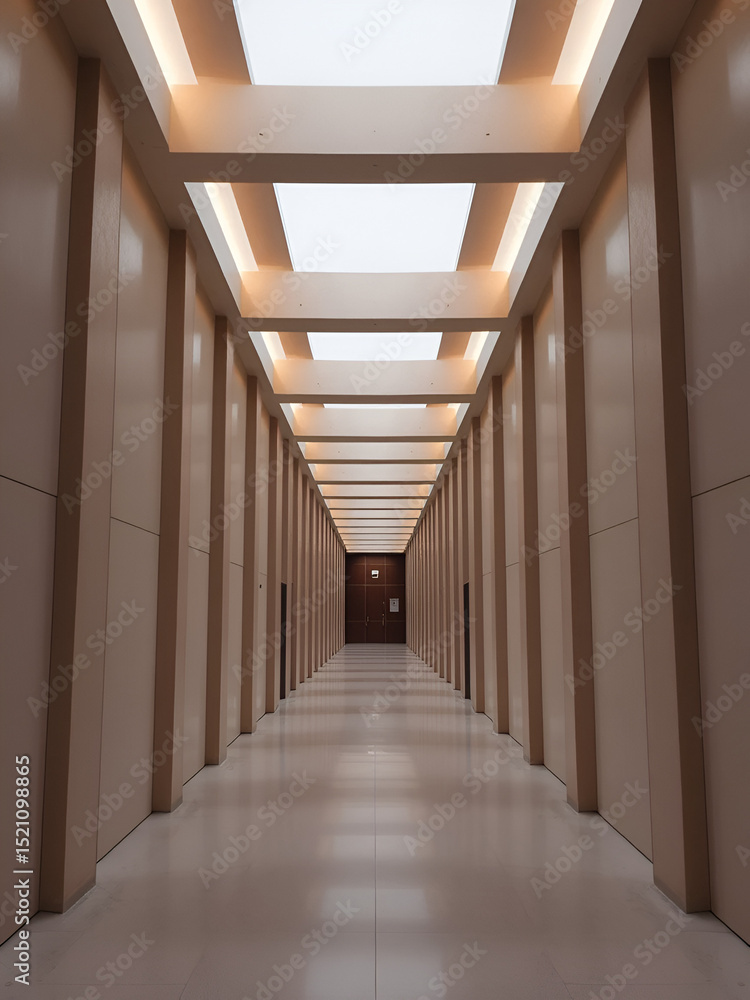 Fototapeta premium Minimalist Architectural Corridor with Symmetrical Geometric Design