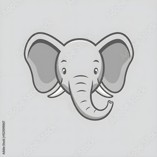 Cute Cartoon Elephant Head on Light Grey Background