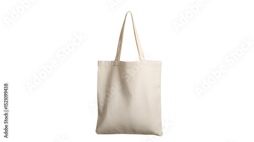 Natural cotton tote bag hanging on a hook against a transparent background, offering an ideal canvas for displaying unique designs or branding concepts in a clean, eco friendly way