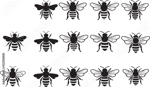 Honey bee vector graphic illustration pattern black and white design clip art apiary insect flying 100 characters