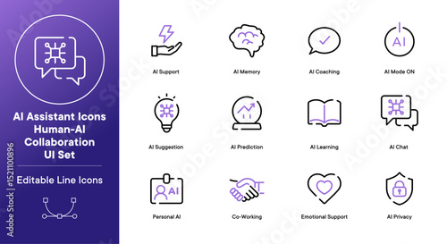AI Assistant Icons Human-AI Collaboration UI Set