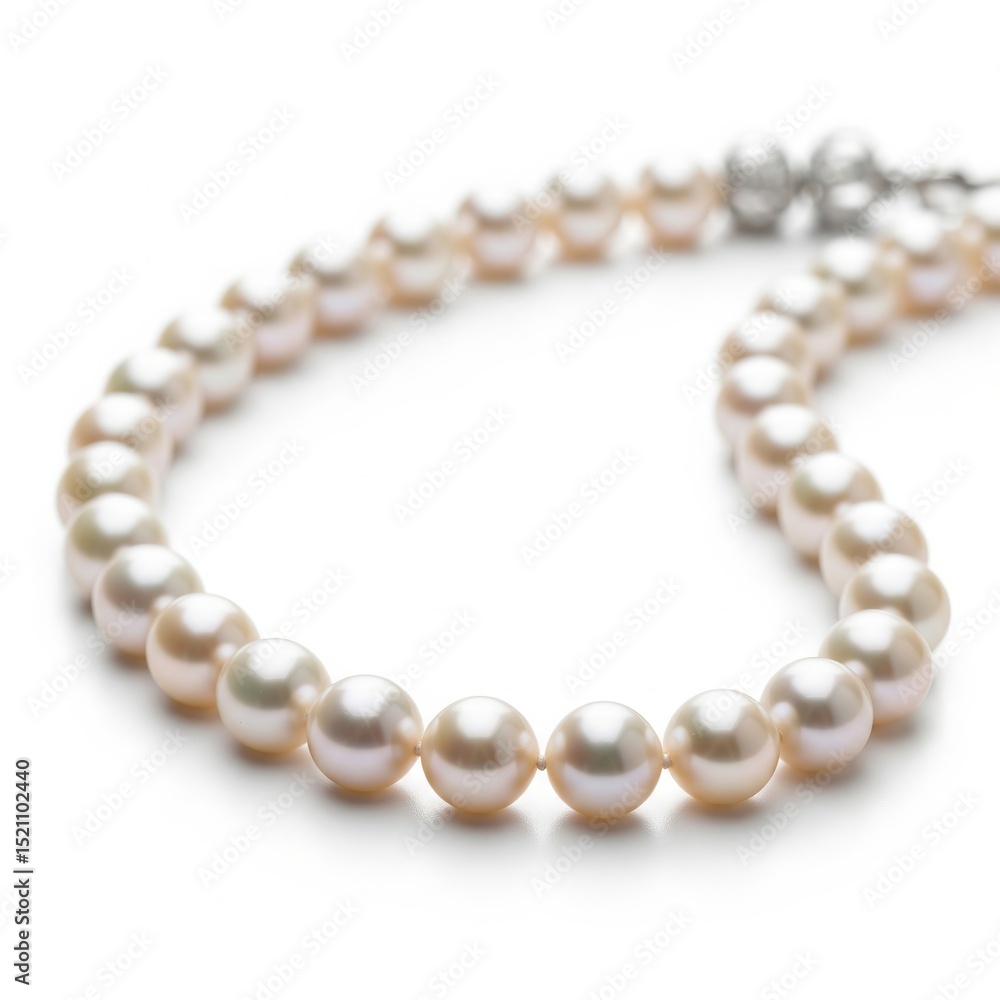 Fototapeta premium Elegant Cream Pearl Necklace on White Background