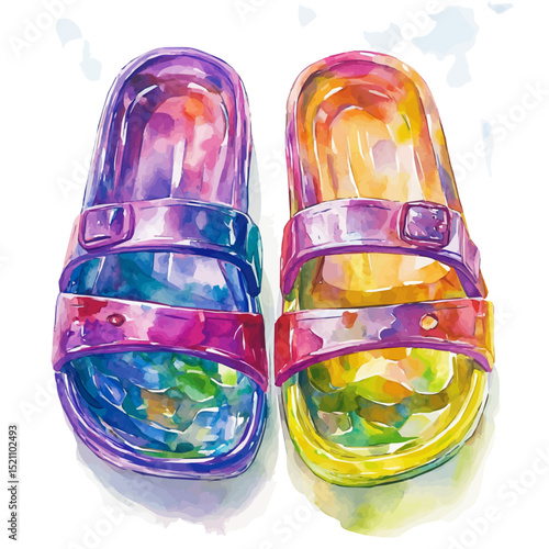 Jelly Sandals, watercolor vector, high quality, isolated on a white background.