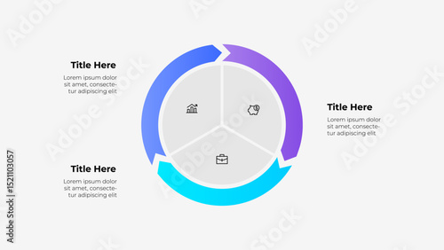 Circular infographic with icons showcasing data divisions, ideal for presentations and reports. Featuring business and finance symbols in a modern, minimalistic design for professional use