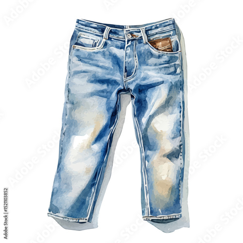 watercolor vector of Jeans, high quality, isolated on a white background.