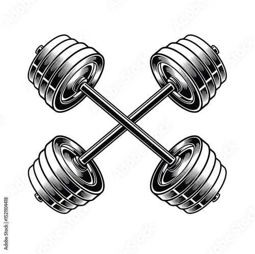 cross barbell black and white line art style vector illustration