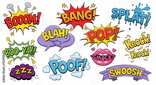 Colorful Comic Speech Bubbles Cartoon Vector Pack Illustration Collection