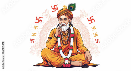 Saint Lal Swami Seated Meditation Spiritual Hinduism Guru Illustration