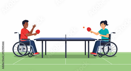 Disabled Athletes Playing Table Tennis in Wheelchairs Illustration