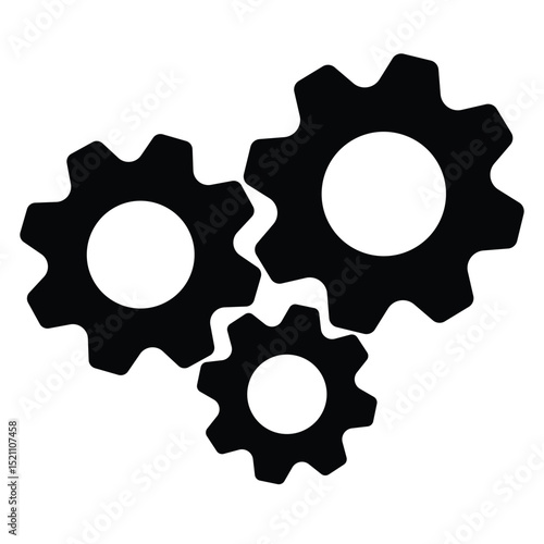 Gear Settings icon symbol, gear icon, cogwheel vector. Three gear on isolated background. Cog settings and Gear Sign icon for web and app. Wheel icon vector illustration. 