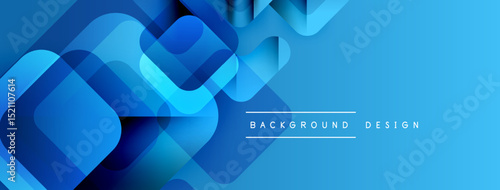 Abstract blue geometric shapes overlap, creating dynamic visual texture. Gradient shades enhance depth, modern aesthetic.