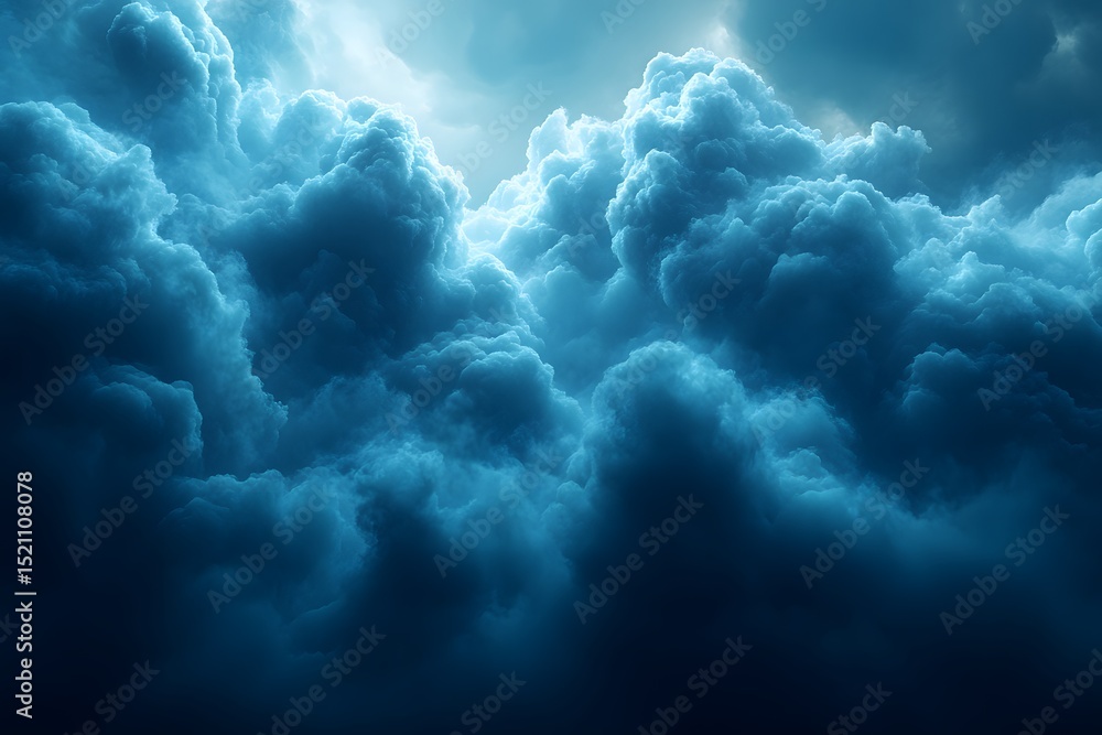 Naklejka premium Dramatic Cloudscape in Moody Blue Light for Nature and Weather Visuals