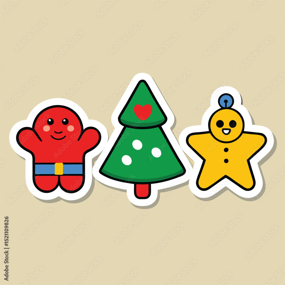 Obraz premium Holiday Sticker Sheet With Red Green And Yellow Vector Illustration