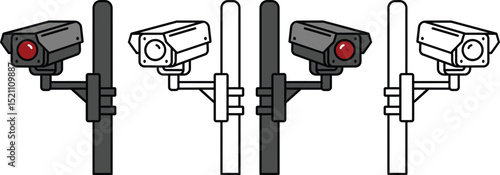 Red Light Camera Vector Icon on Traffic Pole in Minimal Line Style for Road Safety and Urban Monitoring Design