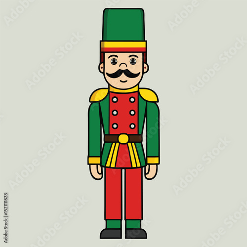 Nutcracker Soldier In Red And Green Uniform With Yellow Vector Illustration