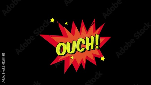 Ouch! Word Retro Cartoon Comic Bubbles Popup Style Expressions, Comic style text video animation, Ouch  comic text message animation on black and green screen screen background.4K
