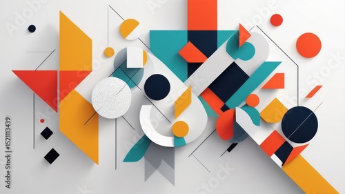 Digital abstract illustration of interlocking graphical geometrical shaped objects, background