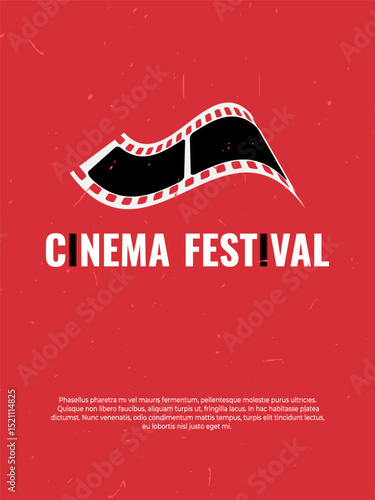 Cinema festival vintage poster design with filmstrip. Film festival flyer. Vector illustration