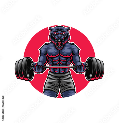 Panther bodybuilder fitness or gym mascot logo vector illustration