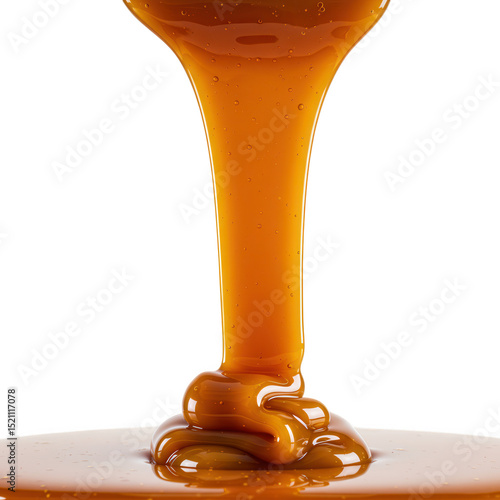 Caramel pouring down isolated on transparent background