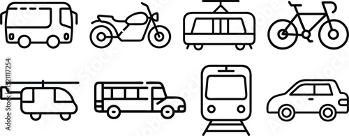 Adobe Illustrator Collection of Transportation Icons in Outline StyleArtwork