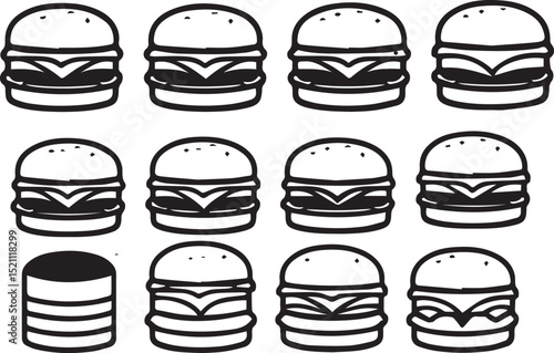 Burger illustration vector graphic fast food restaurant menu cheeseburger sandwich drawing clipart design 100
