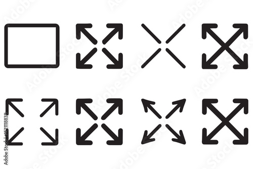 Resize and expand icons maximize, minimize, and full screen icons with arrows for window and screen adjustments
