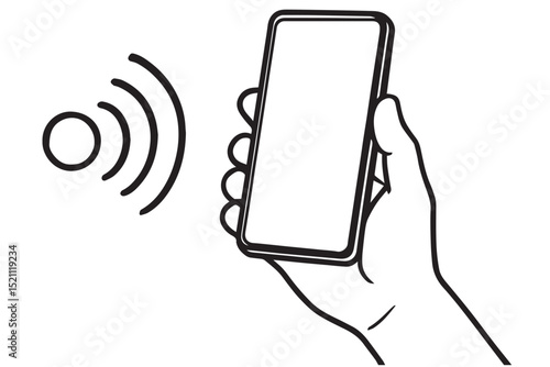 Line art illustration of a smartphone emitting wireless signals, symbolizing mobile communication