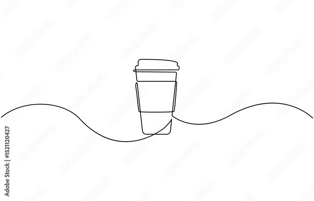 Obraz premium Continuous one line drawing of paper cup of coffee. One line drawing illustration, of a glass of coffee. Coffee to go. Vector illustration.