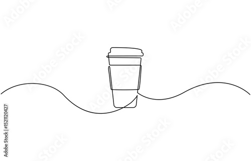 Continuous one line drawing of paper cup of coffee. One line drawing illustration, of a glass of coffee. Coffee to go. Vector illustration.