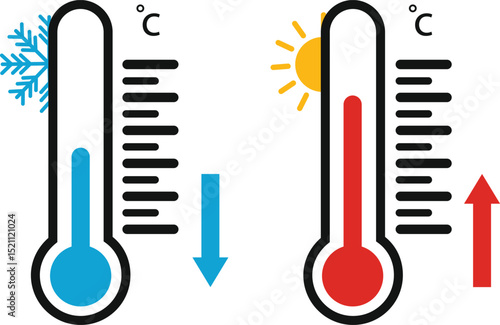 Thermometer temperature up and down icon Red and Blue Color